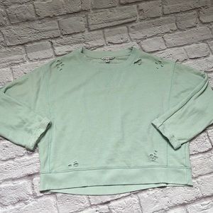 American eagle distressed ripped green sweatshirt